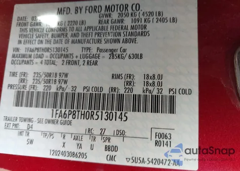 2024 Ford Mustang Ecoboost Premium Fastback from USA, damaged, VIN 1FA6P8TH0R5130145